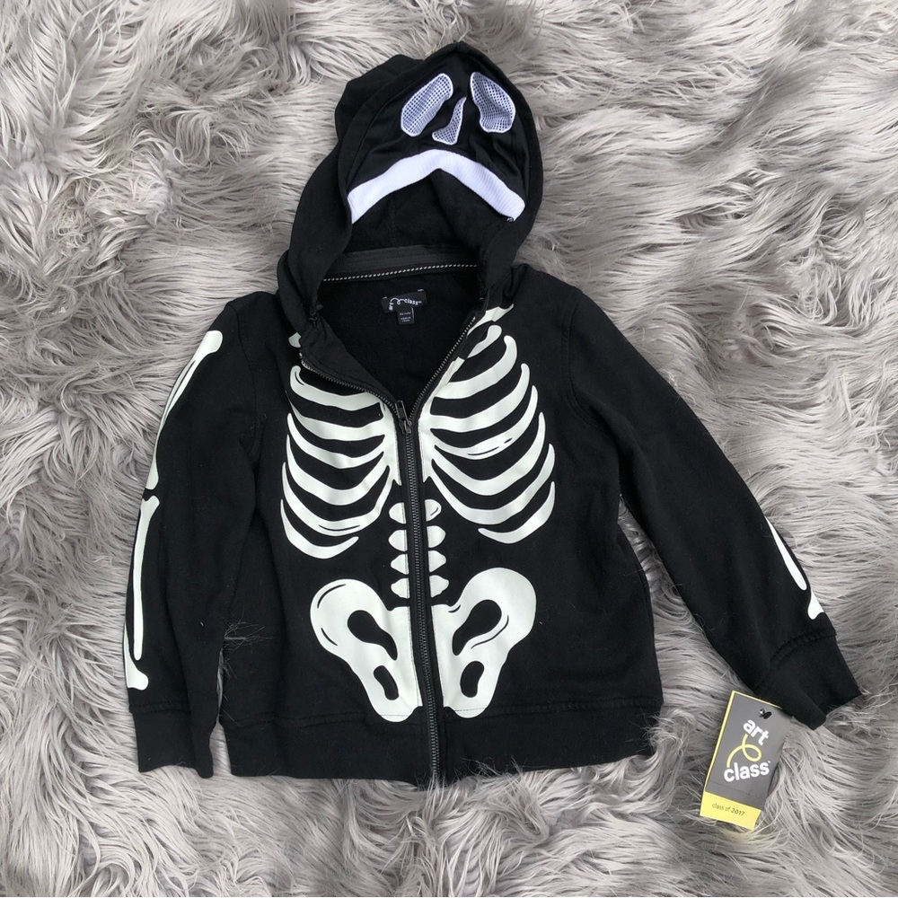 NWT Art Class Glow in the Dark Skeleton Hoodie with Spooky Mask, Size XS 4/5